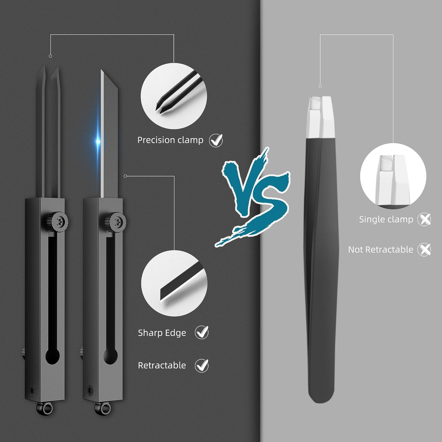 EDC Pocket Knife 2 in1 Keychain Tweezers Precision Multitool Box Cutter Retractable Multi Tool Utility Knife Portable for Splinters, Craft, Jewelry, Soldering, Outdoor Work Men Women Gift (Black)