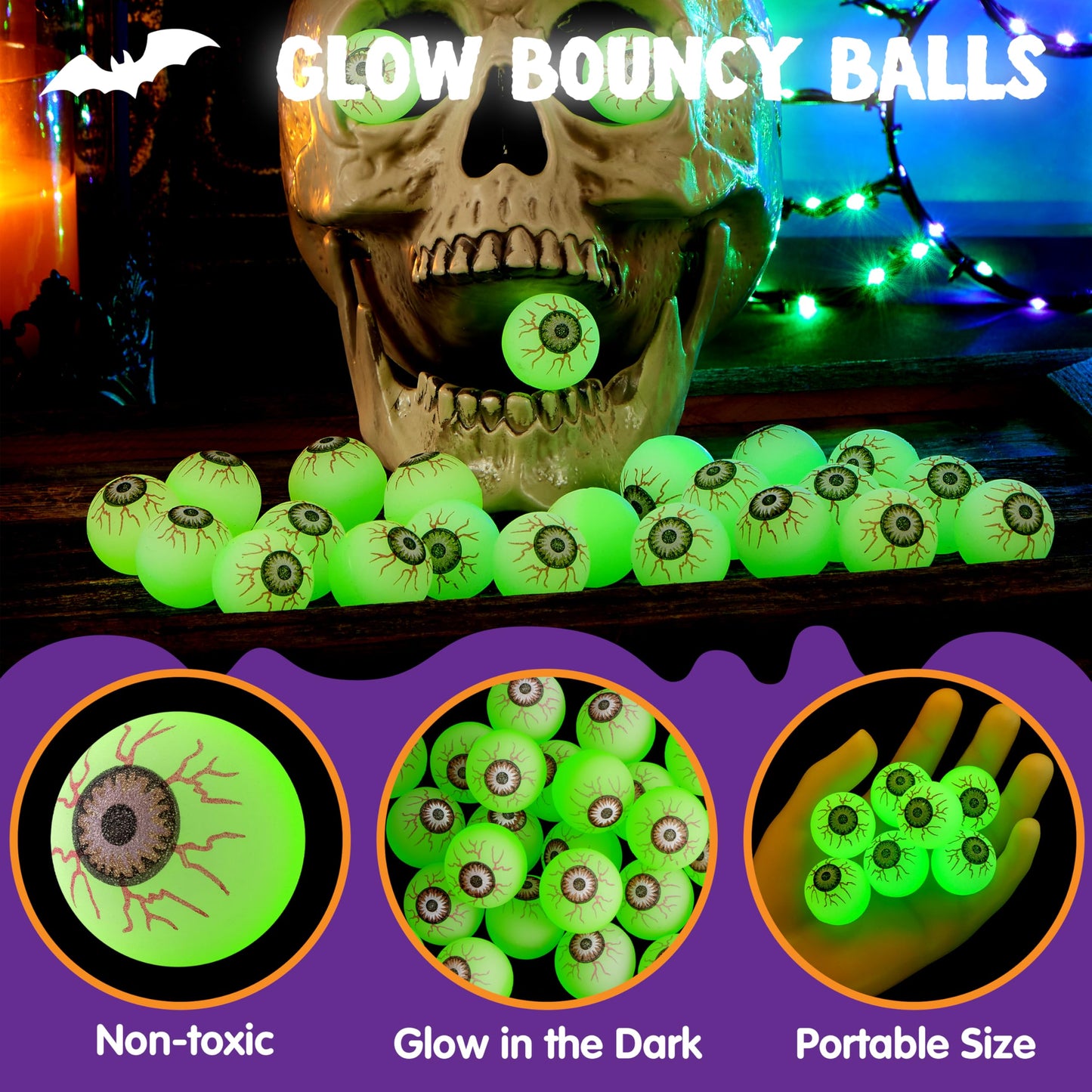 JOYIN 24 PCS Halloween Glow Eyeball Bouncy Balls, Glow in the Dark Bouncing Balls Eyeballs for Halloween Party Favors Game Prizes, Trick or Treating Party Decorations School Classroom Gifts