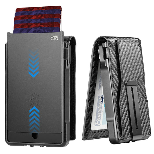 Wikabex Wallet for Men, Ultra Slim Credit Card Holder 10-12 Cards, RFID Blocking with Money Clip & ID Window, Compact Front Pocket Minimalist Bifold Wallet, Metal Aluminum Card Case, Gift for Men