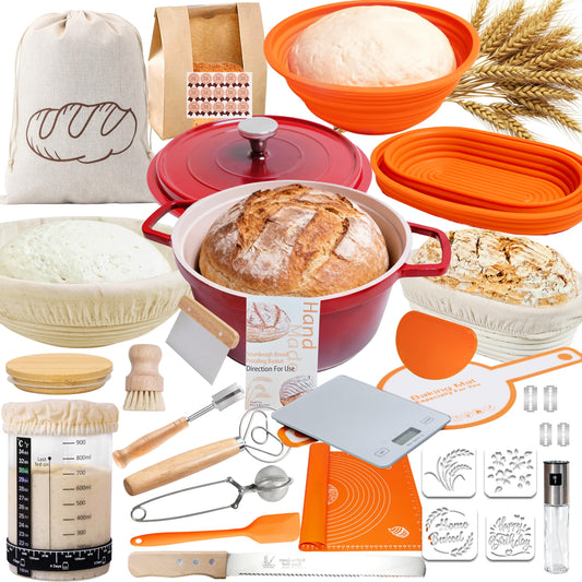Super All-Inclusive Sourdough Starter Kit with Pot,Sourdough Bread Baking Supplies,4 Banneton Bread Proofing Baskets,Scale,34OZ Sourdough Starter Jar, Bread Making Tools Kit,Perfect Baking Gifts