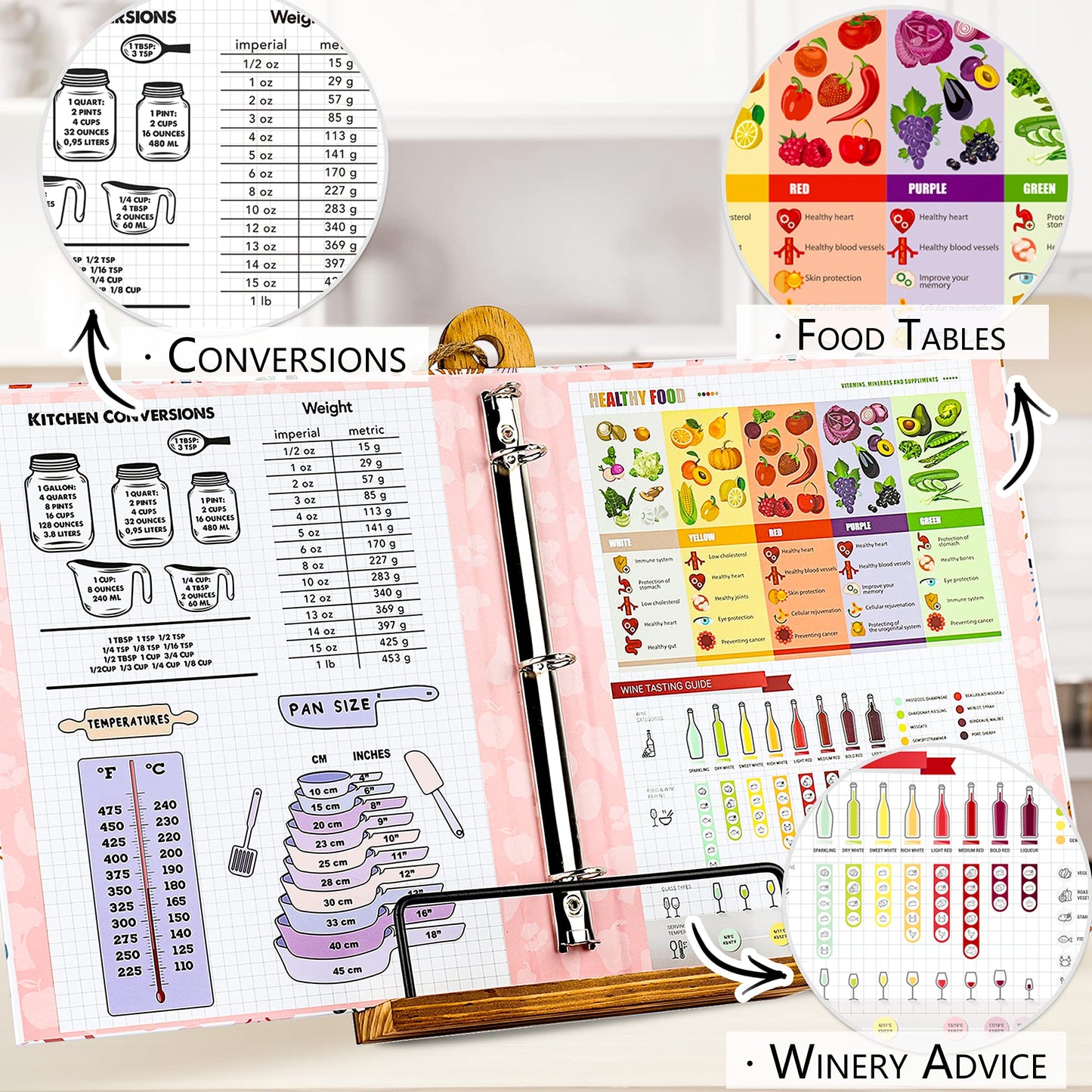 3 Ring Recipe Binder 8.5" x 11" Recipe Book Recipe Binder Kit with 60 Printed Recipe Cards 4'' x 6'', 8 Category Dividers to Write in Your Recipes, Unique Gifts for Women (White)
