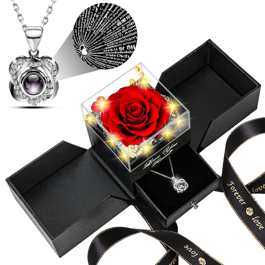 Lebana Preserved Red Real Rose with Heart I Love You Necklace -Mothers Day Gifts for Mom Her Wife Girlfriend Grandma on Valentines Mothers Day Christmas Birthday Anniversary Romantic-Red