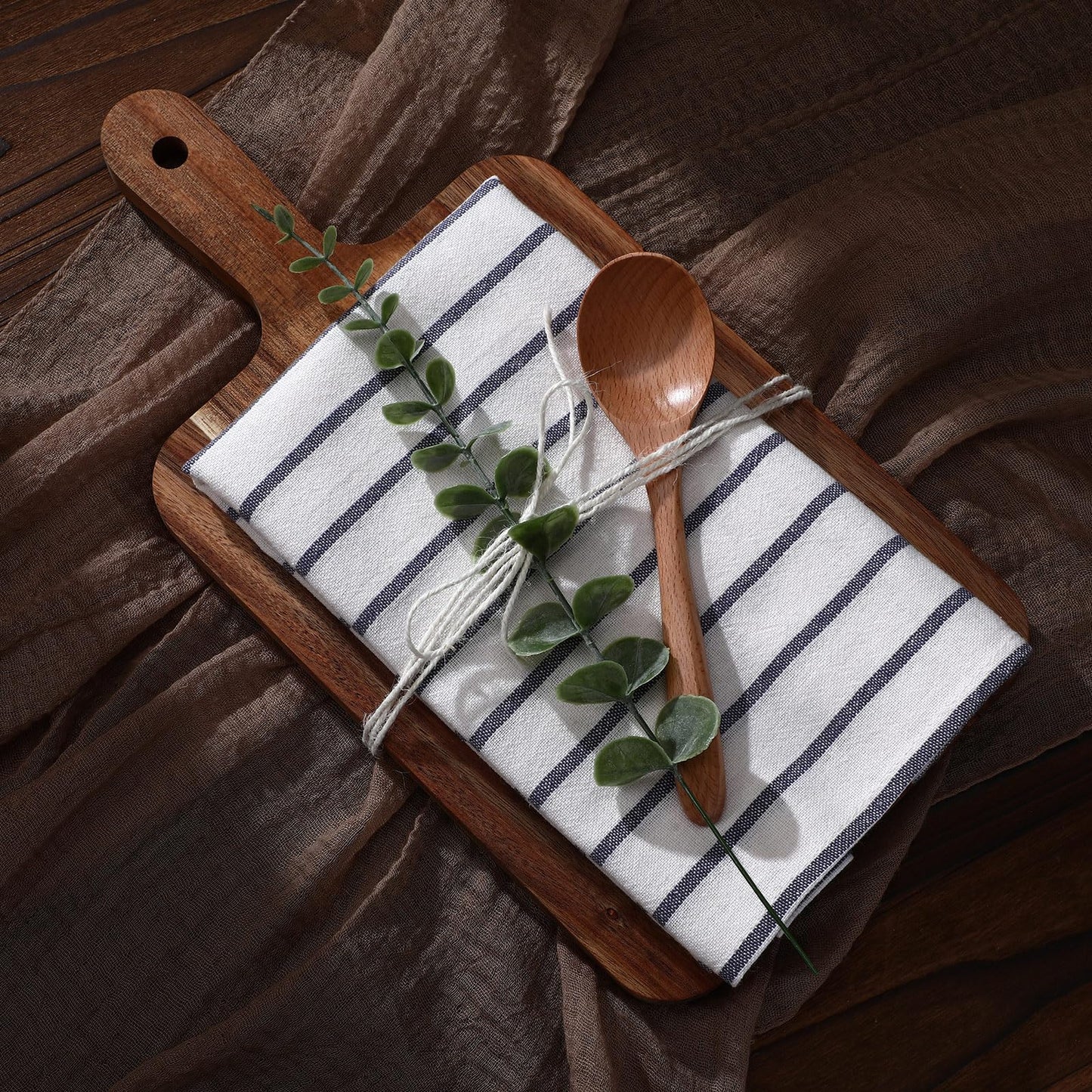 Reallnaive Housewarming Gifts New Home Wedding Hostess Gifts Set Include Towel Cutting Board Spoon and Eucalyptus Stem for Homeowners Wedding Party New Home Housewarming