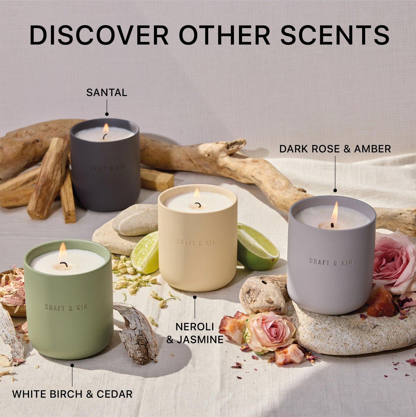 Craft & Kin Scented Candles - Dark Rose & Amber Holiday Candles | 10oz Soy Blend with Cotton Wick | Long-Lasting, 40-Hour Burn | Ceramic Jar, Perfect & Winter Home Scent