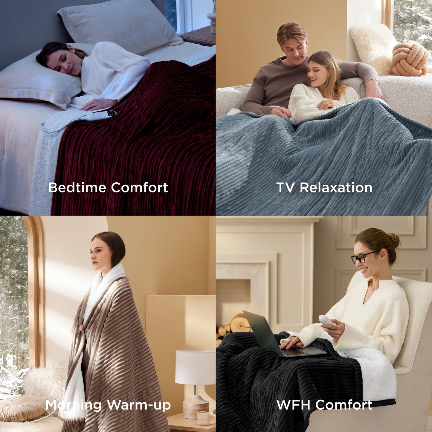 Bedsure GentleSoft Heated Blanket Throw - Soft Ribbed Flannel Electric Blanket, Heating with 6 Time Settings (Up to 10H), 6 Heat Settings & 8Hr Timer Auto Off, Gifts for Grandma (50x60 inches, Black)