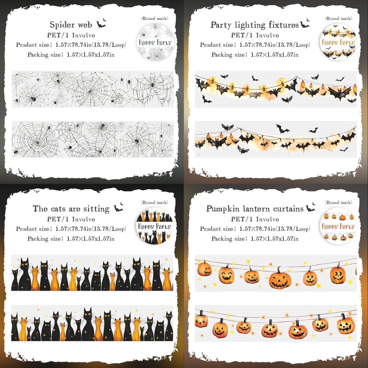 ABARWER Gothic-Themed Decorative Tape Set，8 Rolls PET Washi Tapes for Scrapbooking Supplies, Bullet Journal Supplies, Junk Journal, DIY Crafts,Art Crafts,Scrapbook Album and Wall Art
