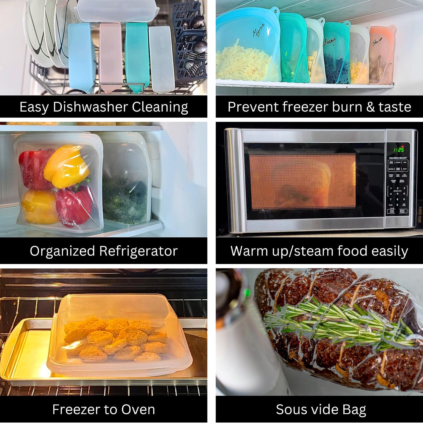 Elkanah Extra Large 116fl oz Silicone Bags Reusable Freezer Bags Silicone Gallon Bag Food Storage Bag|Oven Bags|Sous Vide|Microwave|Oven|Dishwasher safe