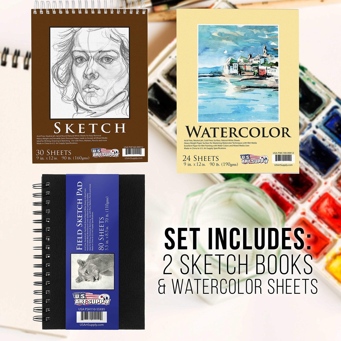 U.S. Art Supply 162-Piece Mega Wood Box Artist Kit with Painting, Drawing & Art Supplies for Adults - 24 Each (Watercolors, Oil Pastels, Pencils), 60 Crayons & 2 Brushes - Art Kit for Adults, Gift Set