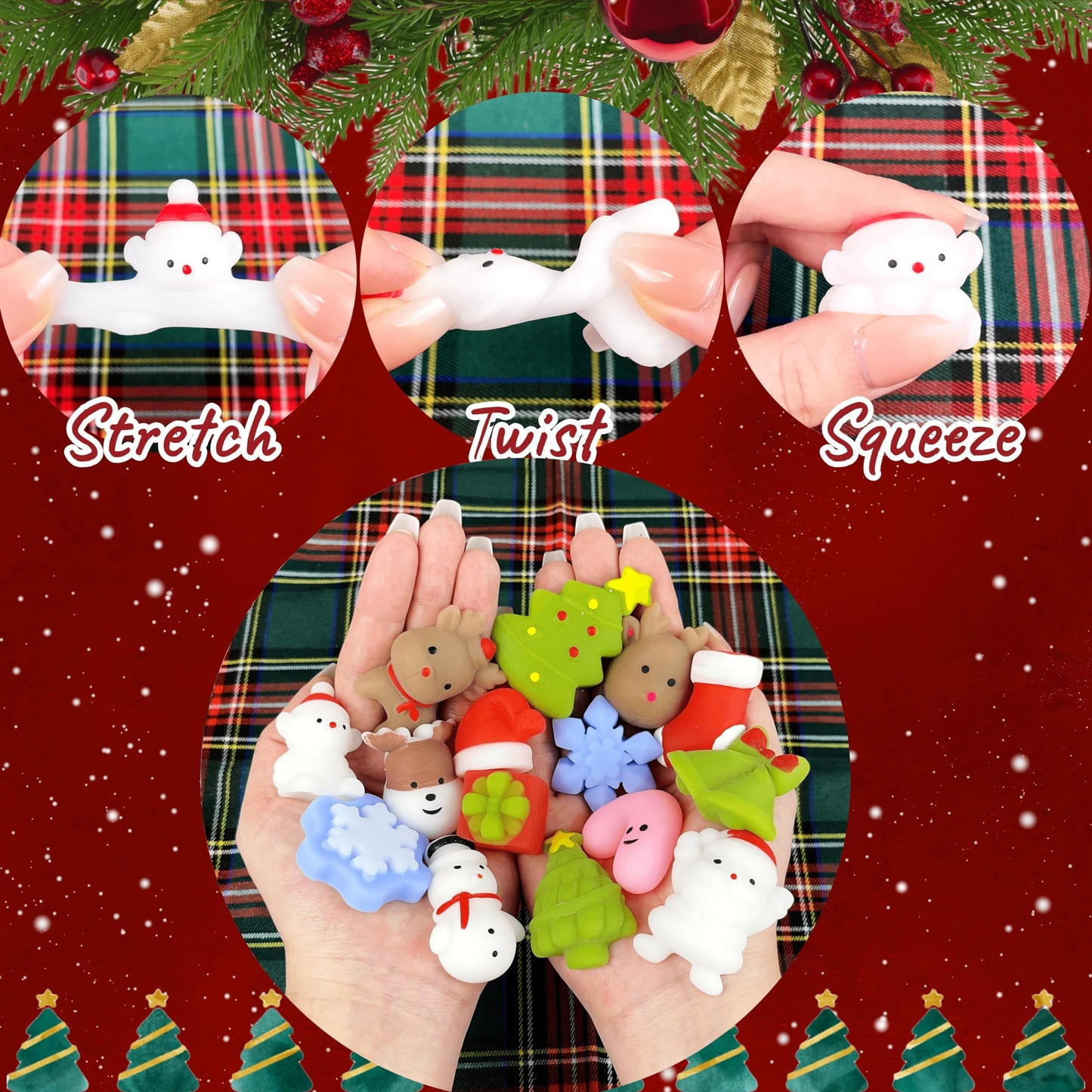Christmas Squishies Mochi Squishy Toys, 30 PCS Christmas Toys for Kids Christmas Party Favors Stocking Stuffers Gifts, Christmas Goodie Bag Stuffers Stress Reliever Toy Pack