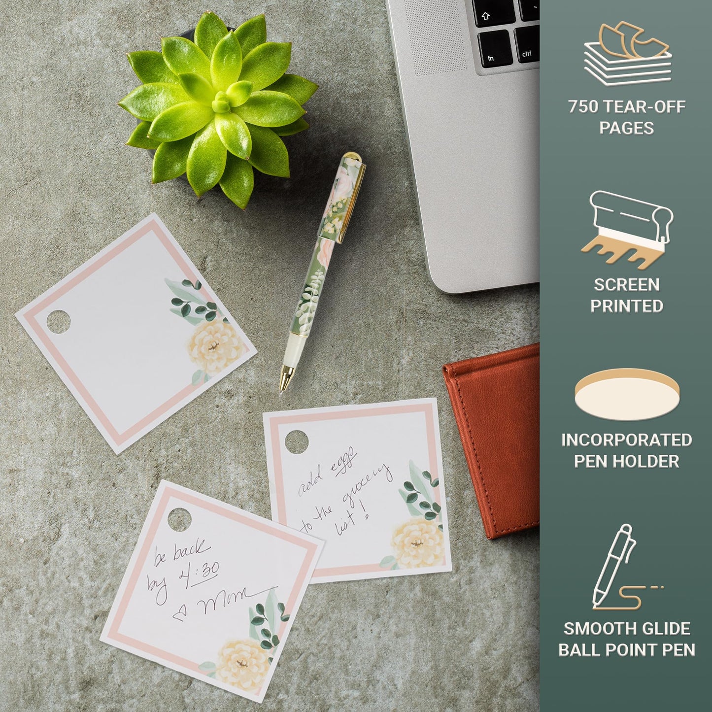 Christian Art Gifts Premium Inspiring Scripture Note Block Cube & Pen Set for Women: He Restores My Soul Encouraging Bible Verse, 750 Paper Sheets, Home & Office, White/Pink/Green Multicolor Florals