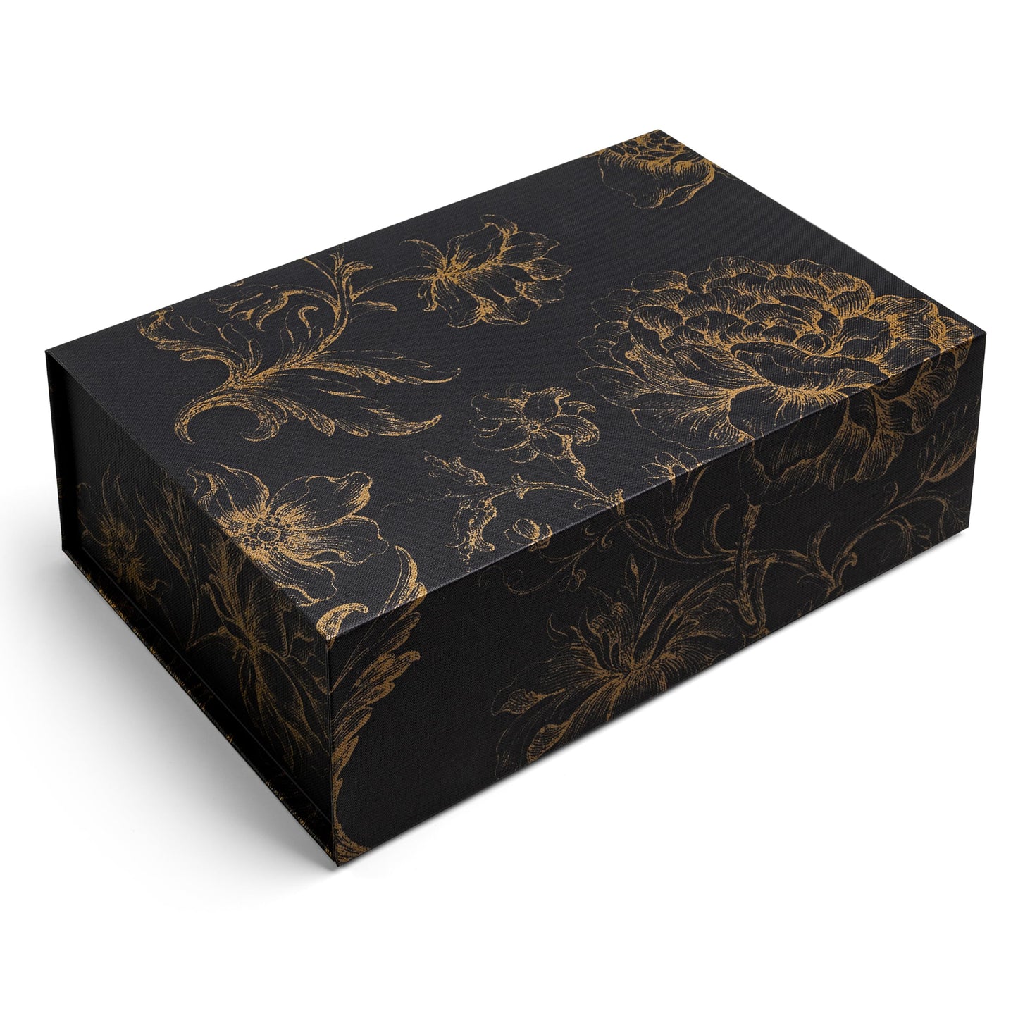Sorarto Luxury Keepsake Gift Box | Black Gold Floral Decorative Boxes with Magnetic Lids for Presents, Wedding Memory Box, and Bridal Gifts. 11.5" x 7.5" x 3.5"