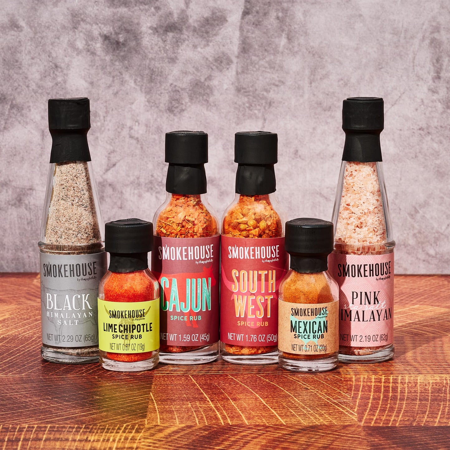 Smokehouse by Thoughtfully, Ultimate BBQ Sampler Set, Vegan and Vegetarian, Includes a Variety of Flavorful USA Made BBQ Sauces, Rubs, and Salts for Smoking and Grilling in Sample Size Glass Bottles