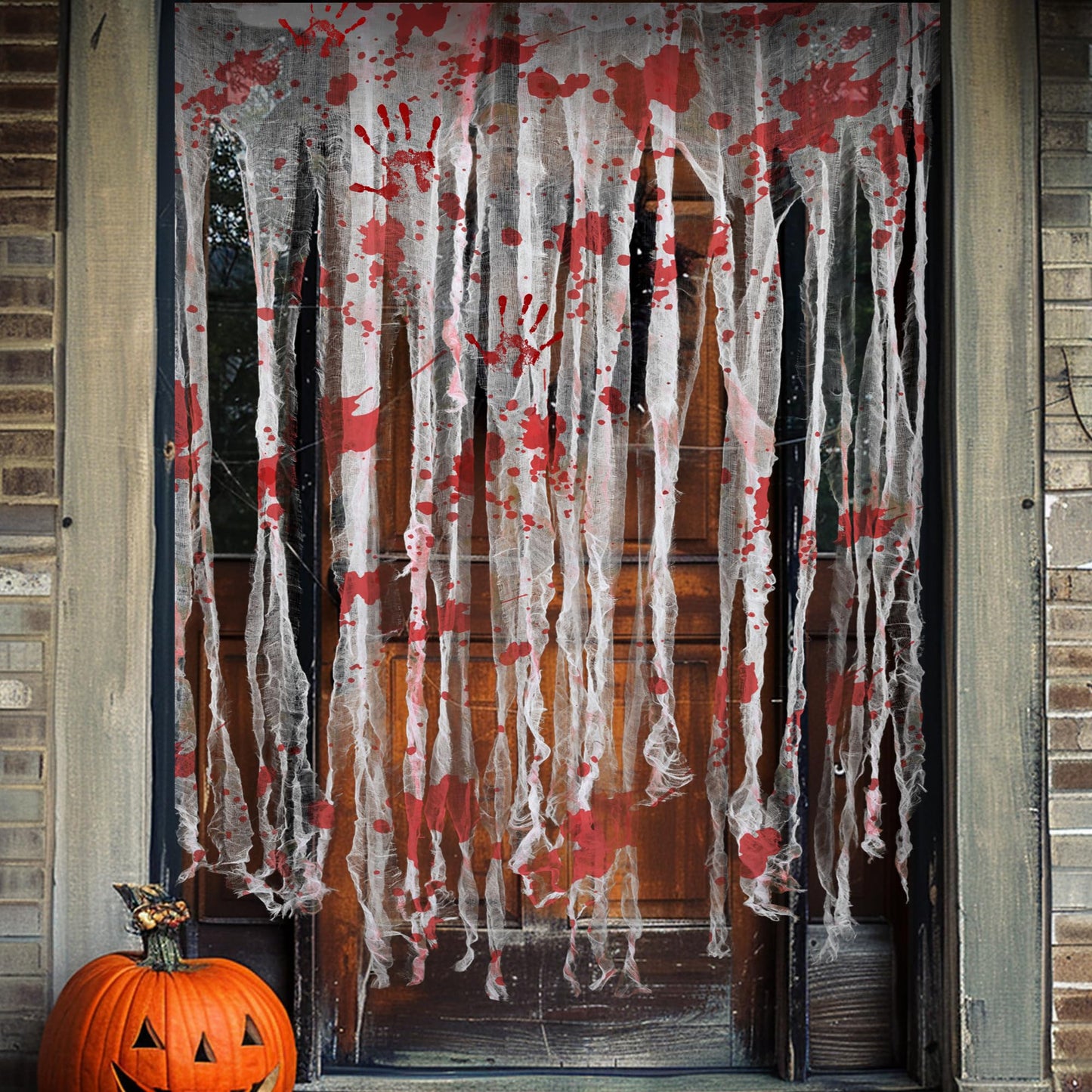 Sfcddtlg 2 Pcs Halloween Door Curtains - 85 x 59 Inch Extra Large Bloody Handprint Doorway Decorations - Scary Creepy Curtain Cloth for Halloween Party Haunted House Decoration