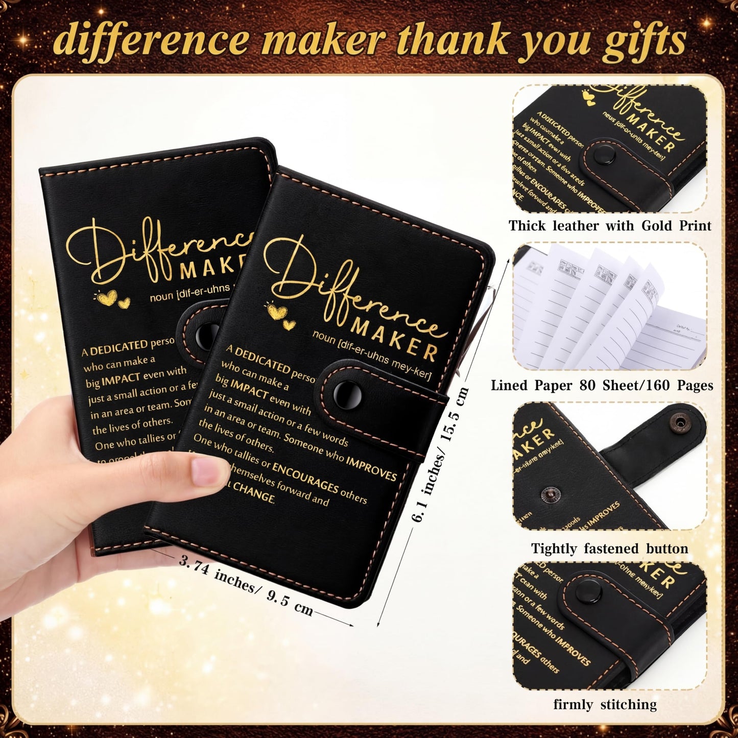 Marspark 20 Sets Difference Maker Teacher Appreciation Gifts Inspirational A5 Leather Notebooks with Pens Thank You Motivational Nurse Week Gifts for Men Women Nurse Teacher Graduation (Black)