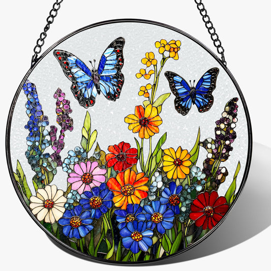 Stained Glass Window Hanging, 8 Inch Stained Glass Suncatcher Ornament, Suncatchers for Windows Hanging, Window Decor, Gift for Mothers Day, Butterfly Lover Gifts, Flower Lover Gifts
