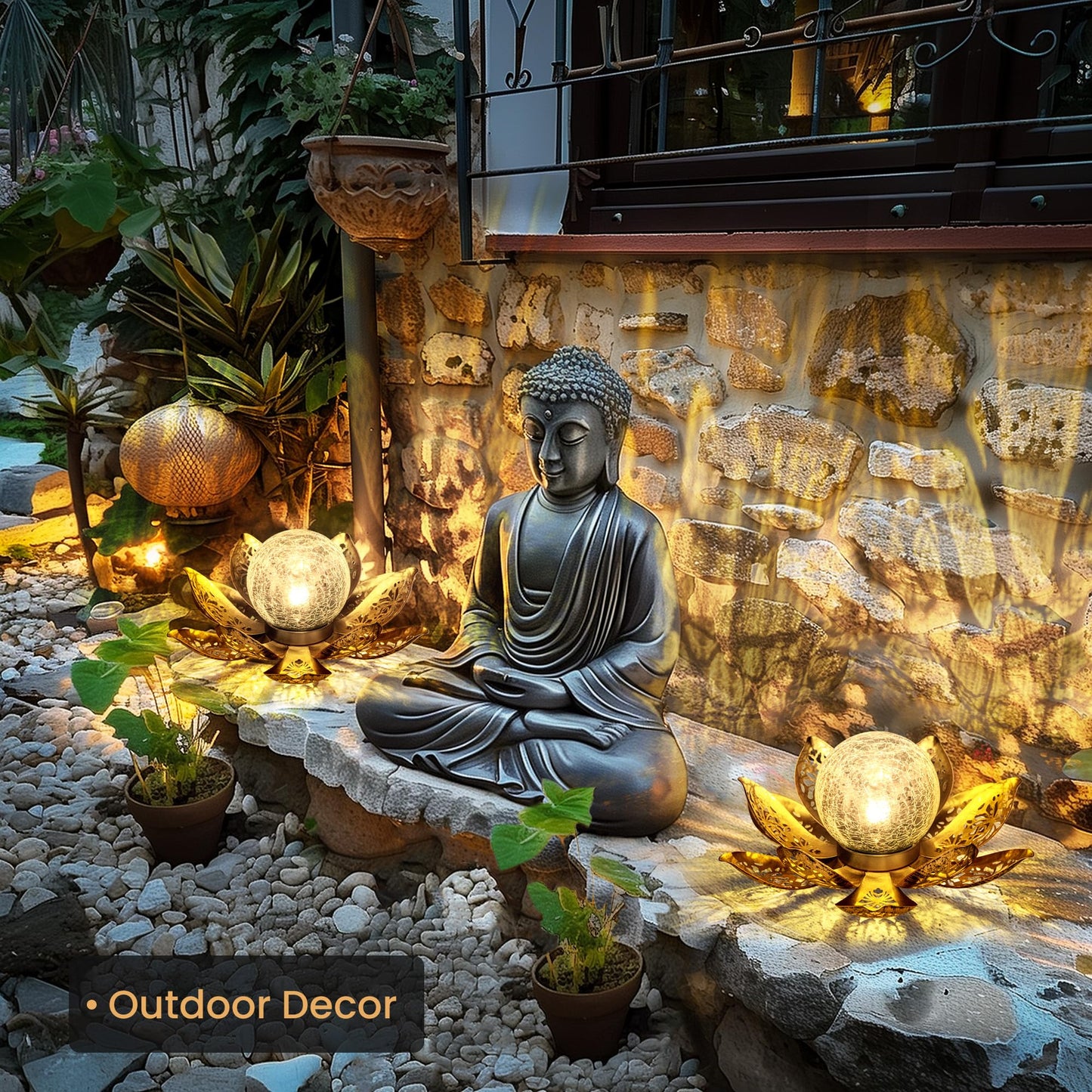 GIGALUMI Solar Lights Outdoor Garden Decor, Adjustable Metal Petal Lotus Flower Lights Crackle Globe Glass Lantern Outdoor Table Decor Waterproof for Patio, Lawn, Pathway, Pond, Christmas Gift