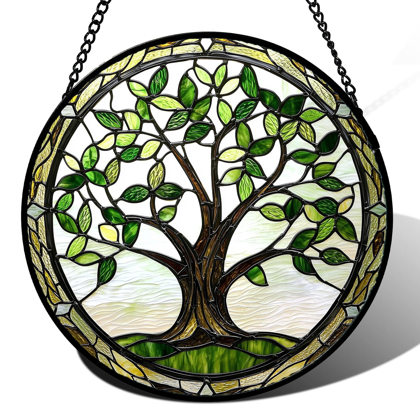AMDERVEN Stained Glass Window Hanging - Brown Tree Trunk Green Leaves Sun Catcher for Door Garden Home Decor Plant Suncatcher Christmas Mother's Day Birthday Gifts for Women Men Mom Nana 6.3 in