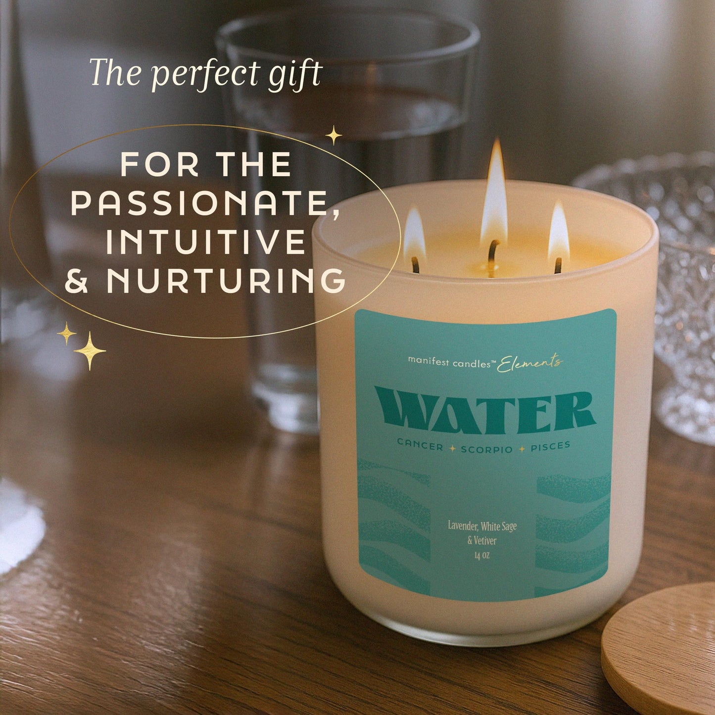 Large 14.5oz 3 Wick Zodiac Water Cancer Pisces Scorpio Zodiac Gifts for Women - 60 Hour Burn - Astrology Gifts for Women, Healing Manifestation Spiritual Candles, Intention Meditation Candle