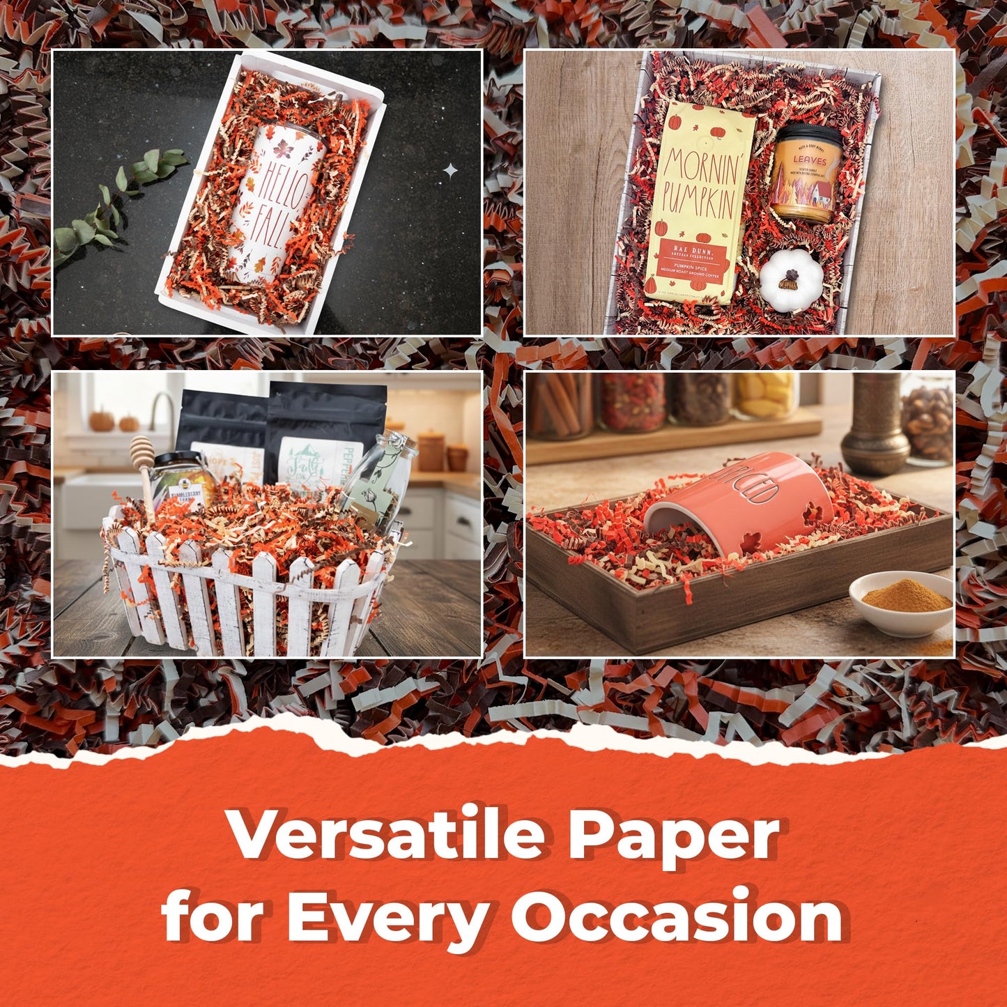 MagicWater Scented Crinkle Cut Paper - 1 LB - Pumpkin Spice - Perfect for Shredded Paper Filler, Basket Filler, Gift Boxes, Bridesmaid Gifts, Christmas Stuffers & More – For All Occasions