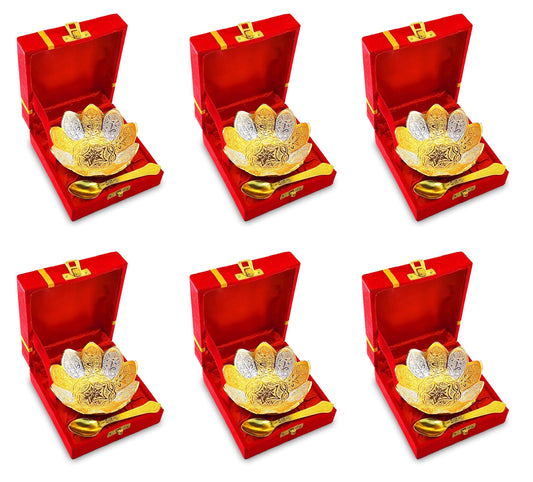 NOBILITY Bowl Spoon Set Silver Plated Light Weight with Red Box Diwali Christmas Eid Home Decoration Friends Family Corporate Wedding Return Gift Items Dessert Dry Fruits Serving Gifts 6 Sets