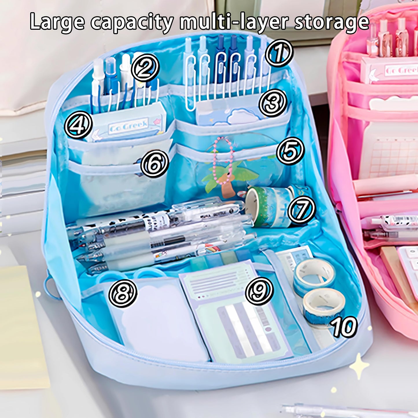 Ristpal 56 PCS Aesthetic School Supplies with Large Pencil Case, 24 Double Brush Marker Pens, 5 Black Ink Gel Pens, 6 Macaron Pencils, 4 Sharpeners, Sticky Notes, Ruler, Erasers, Stationery Gift