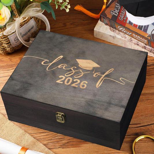 Geelin Graduation Keepsake Wooden Box Class of 2026 Graduation Cap Large Keepsake Box Graduate Wooden Engraving Memento Case for High School College Memory Gifts 13 x 10.5X 5inch(Black)