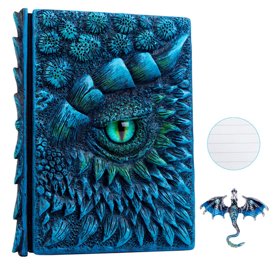 3D Dragon Eye Embossed Journal,Resin Engraving Notebook,Dnd notebook for Dragon Lovers ，Blank Paper,Hardcover Travel Notepad for Writing,Sketchbook,Collection,Gift,Decoration A4 and A5 Size (A5-Blue-Lined-Brooch)