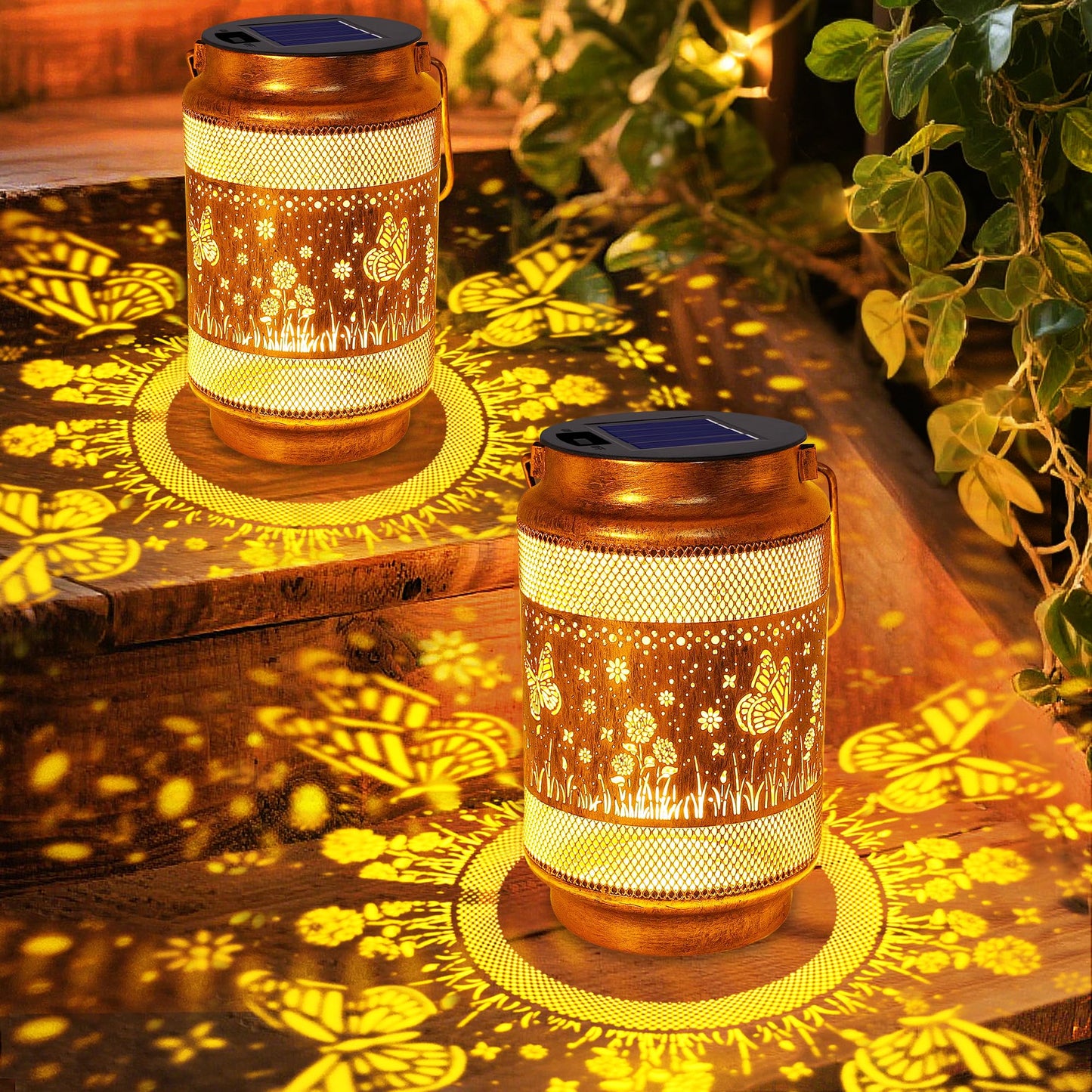 2 Pack Butterfly Solar Lanterns Outdoor Waterproof Garden Decor, Gifts for Mothers Day Women Mom Grandma Birthday, Metal Hanging Solar Lights for Outside Yard Patio Pathway Backyard Porch