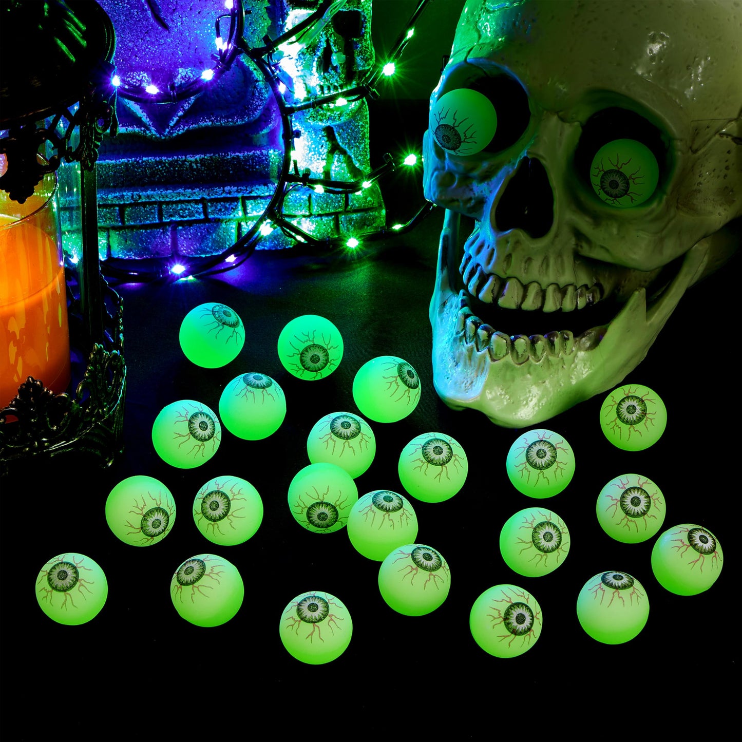 JOYIN 24 PCS Halloween Glow Eyeball Bouncy Balls, Glow in the Dark Bouncing Balls Eyeballs for Halloween Party Favors Game Prizes, Trick or Treating Party Decorations School Classroom Gifts