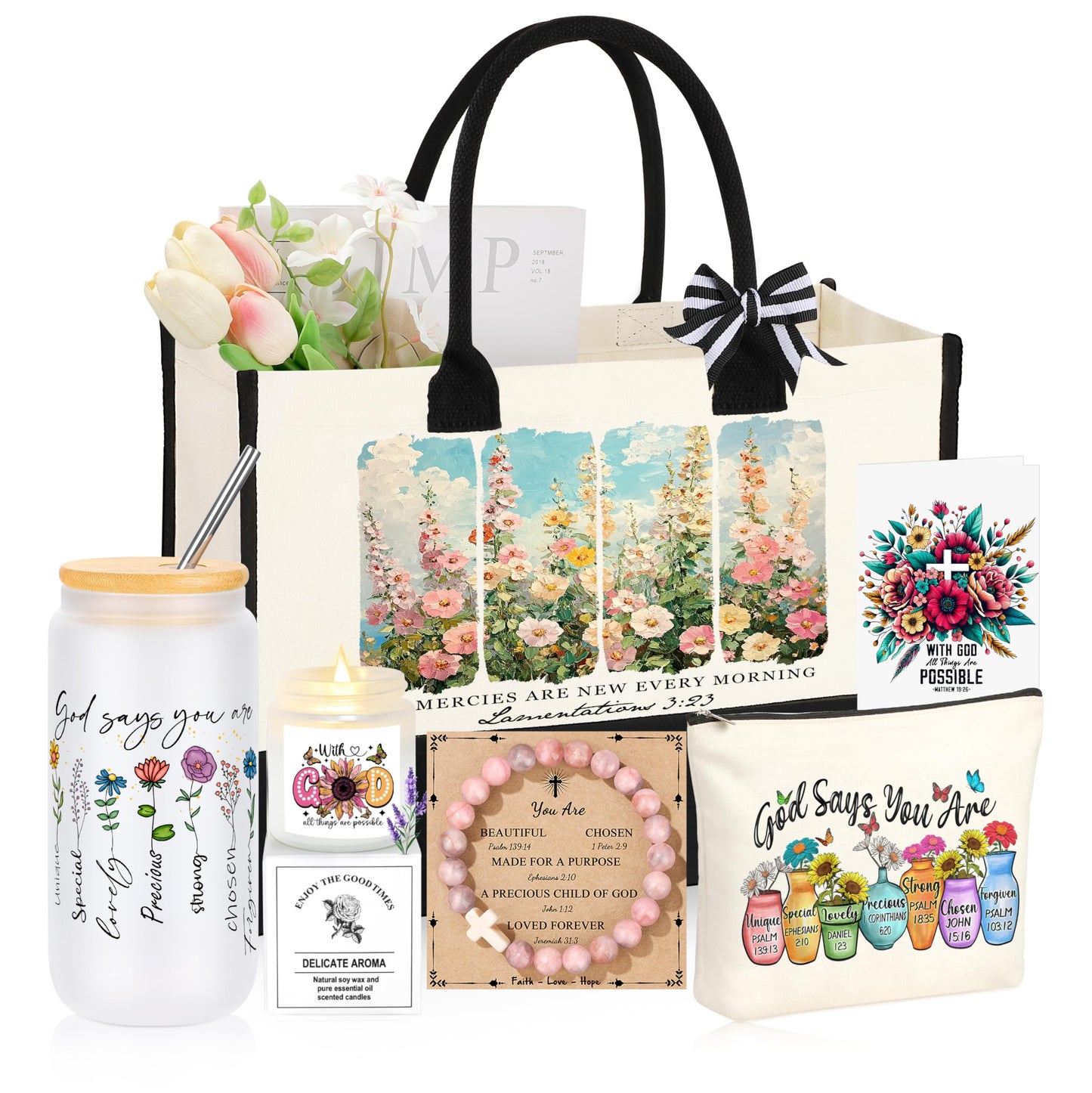 Christian Religious Gifts for Women, Mothers Day Birthday Gifts for Women, Best Friend Sister Mom Friendship Christmas Valentines Easter Ideas Present Basket of 6
