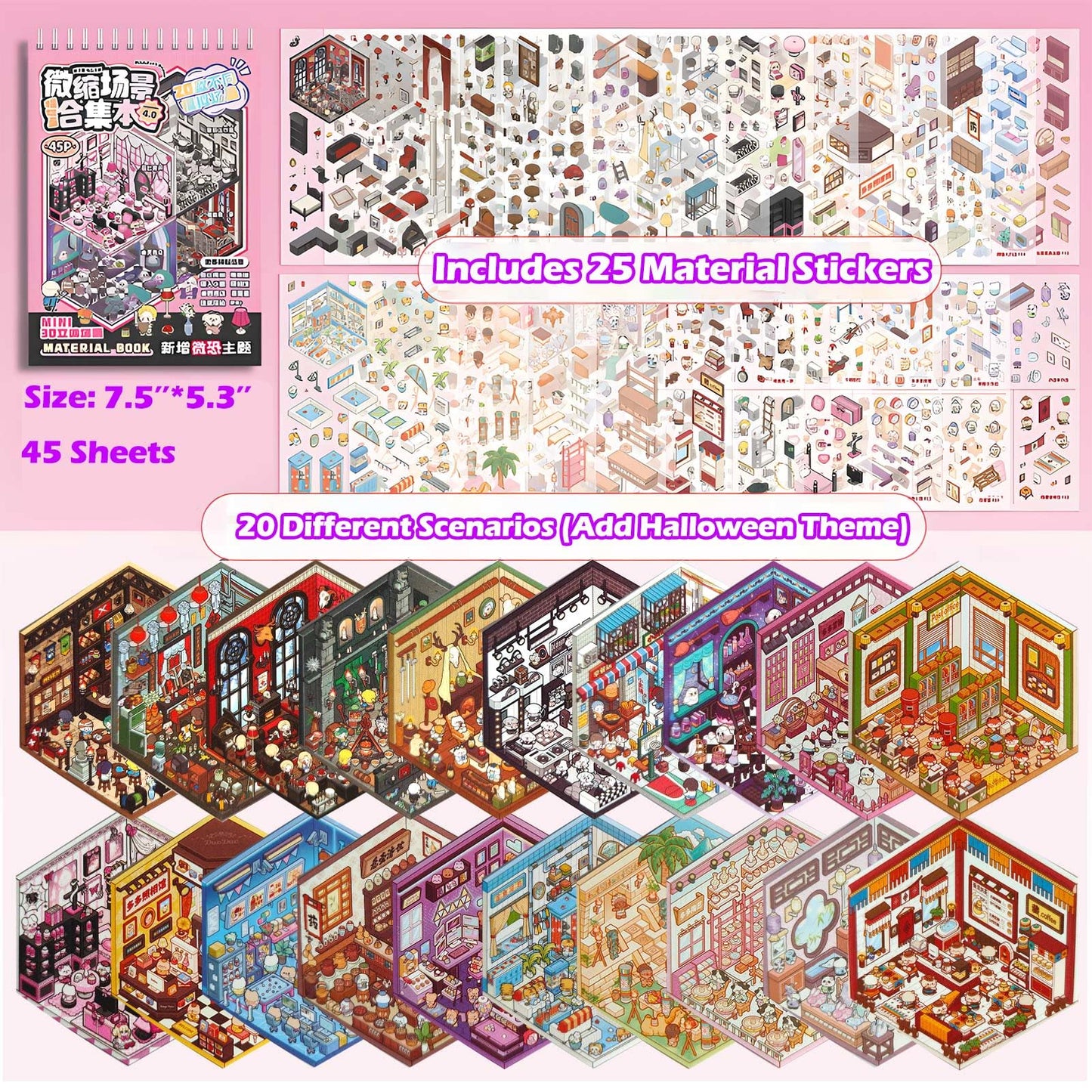 SWIMDOG 20 Sets DIY 3D House Goth Sticker Scene for Adults, Micro Horror Style DIY Scenes Therapy Sticker, Halloween Party Favors Goodie Bags Stuffer, Gifts for Friends, Adults