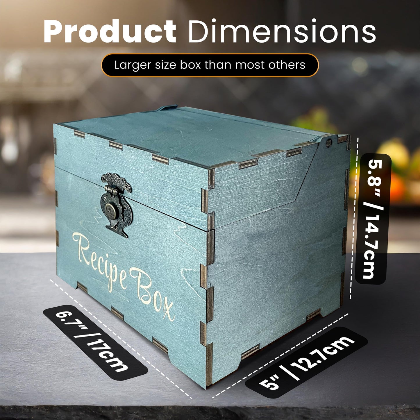 Albino monkey Wooden Recipe Box with 100 4x6 Cards and 9 Wood Dividers - Rustic Dark Teal Recipe Card Box Organizer & Family Recipe Keepsake - Bridal Shower & Housewarming Gift