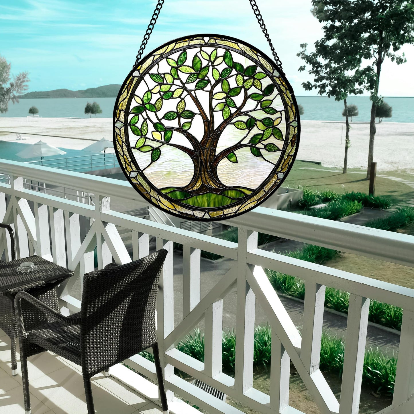 AMDERVEN Stained Glass Window Hanging - Brown Tree Trunk Green Leaves Sun Catcher for Door Garden Home Decor Plant Suncatcher Christmas Mother's Day Birthday Gifts for Women Men Mom Nana 7.8 in