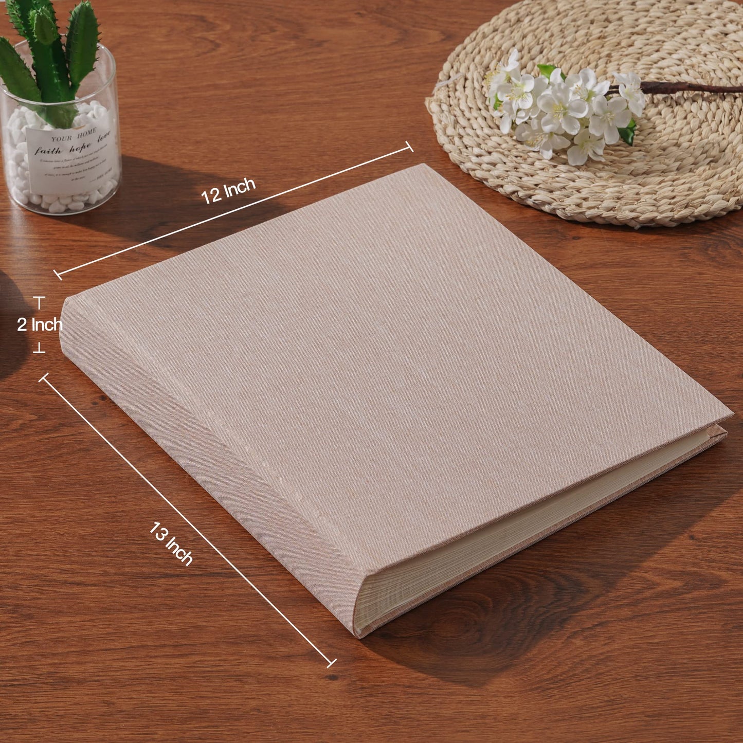 Pssoss Large DIY Scrapbook Photo Album 100 pages with Writing Space for 3x5 4x6 5x7 6x8 8x10 Pictures for Baby Wedding Family Children Anniversary Photo Album (Beige)