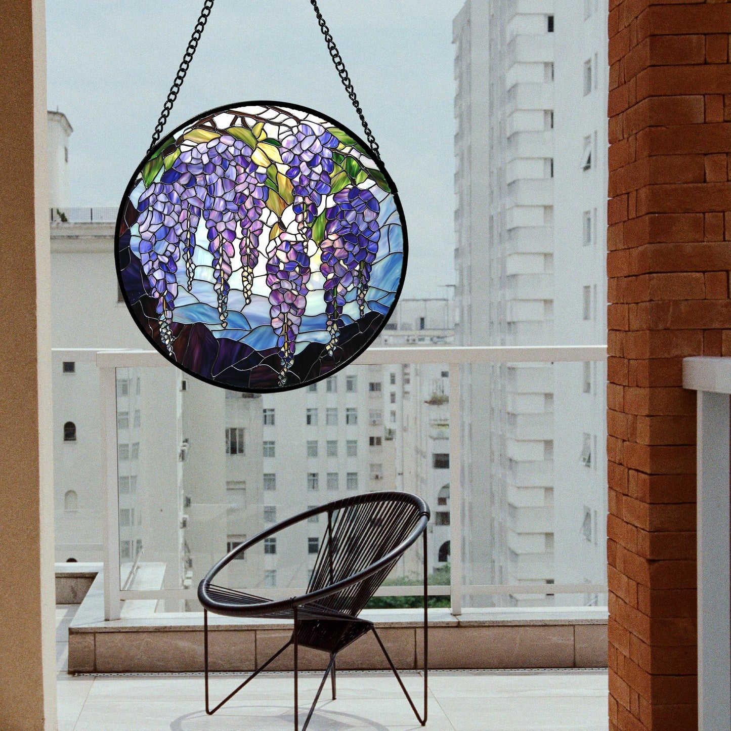 AMDERVEN Stained Glass Window Hanging, Wisteria Flower Sun Catcher for Door Home Decor Purple and Blue Suncatcher Christmas Mother's Day Birthday Gifts for Women Men Mom and Nana 9.8 in