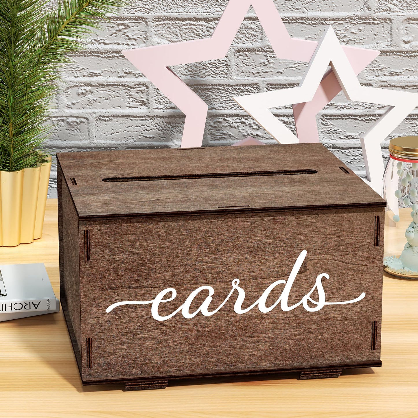 JackMa Easy DIY Assembling Rustic Wooden Card Box for Wedding Gifts & Greeting Cards, Bridal Shower, Baby shower Graduation Party, Gift Card Holder with Lid and Slot