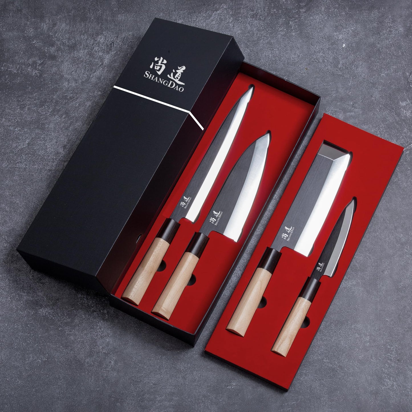 SHANGDAO Japanese Kitchen Chef Set Of 4 Knives Set Sushi Knife Set, Nakiri-Yanagiba-Deba-Utility Kitchen Knife,Fish Slicing Filleting Knife Sets, German Steel