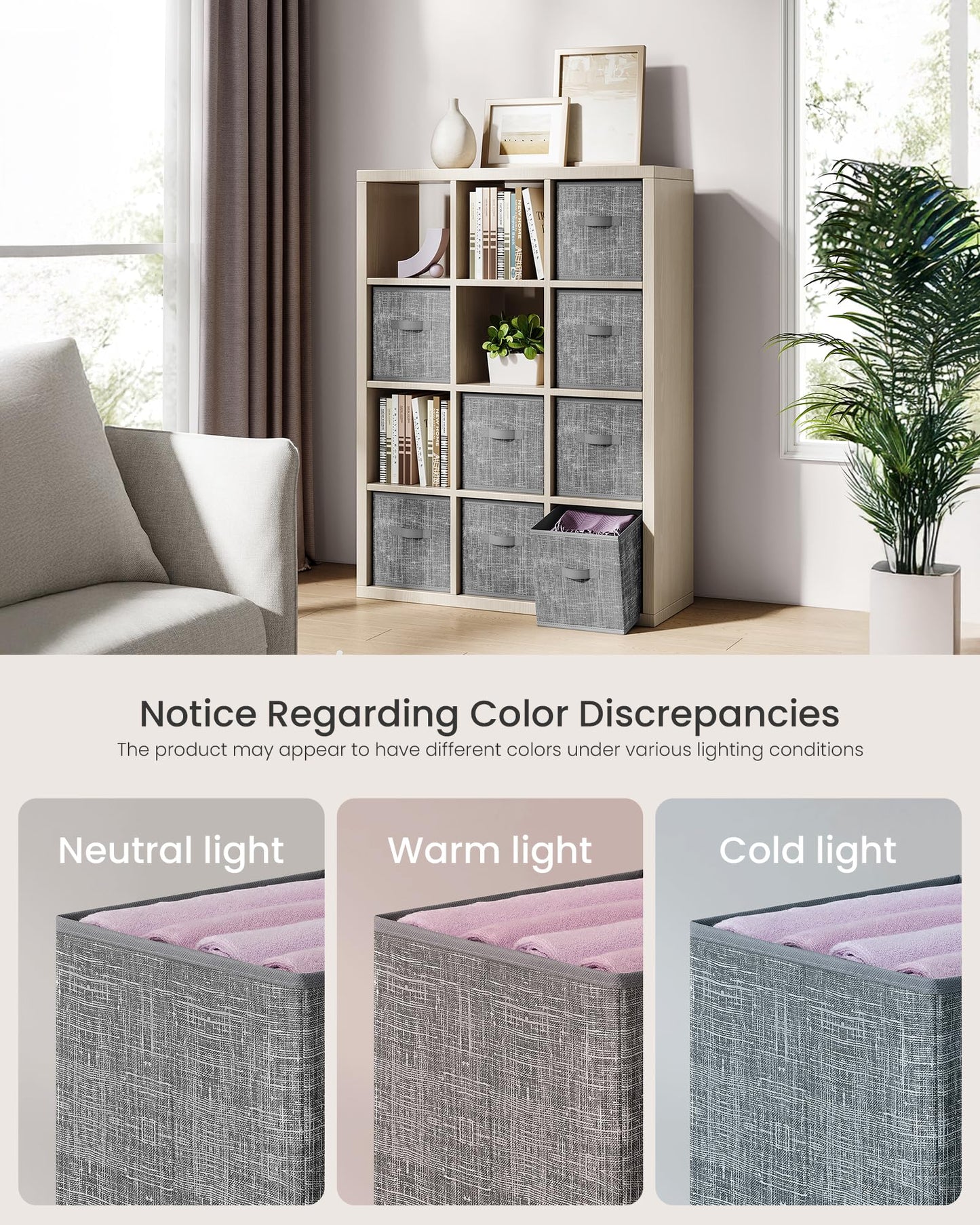SONGMICS Storage Cubes, 10.2 x 10.2 x 11 Inches Non-Woven Fabric Bins with Double Handles, Set of 8, Closet Organizers for Shelves, Foldable, for Clothes, Cattail Gray UROB826G01
