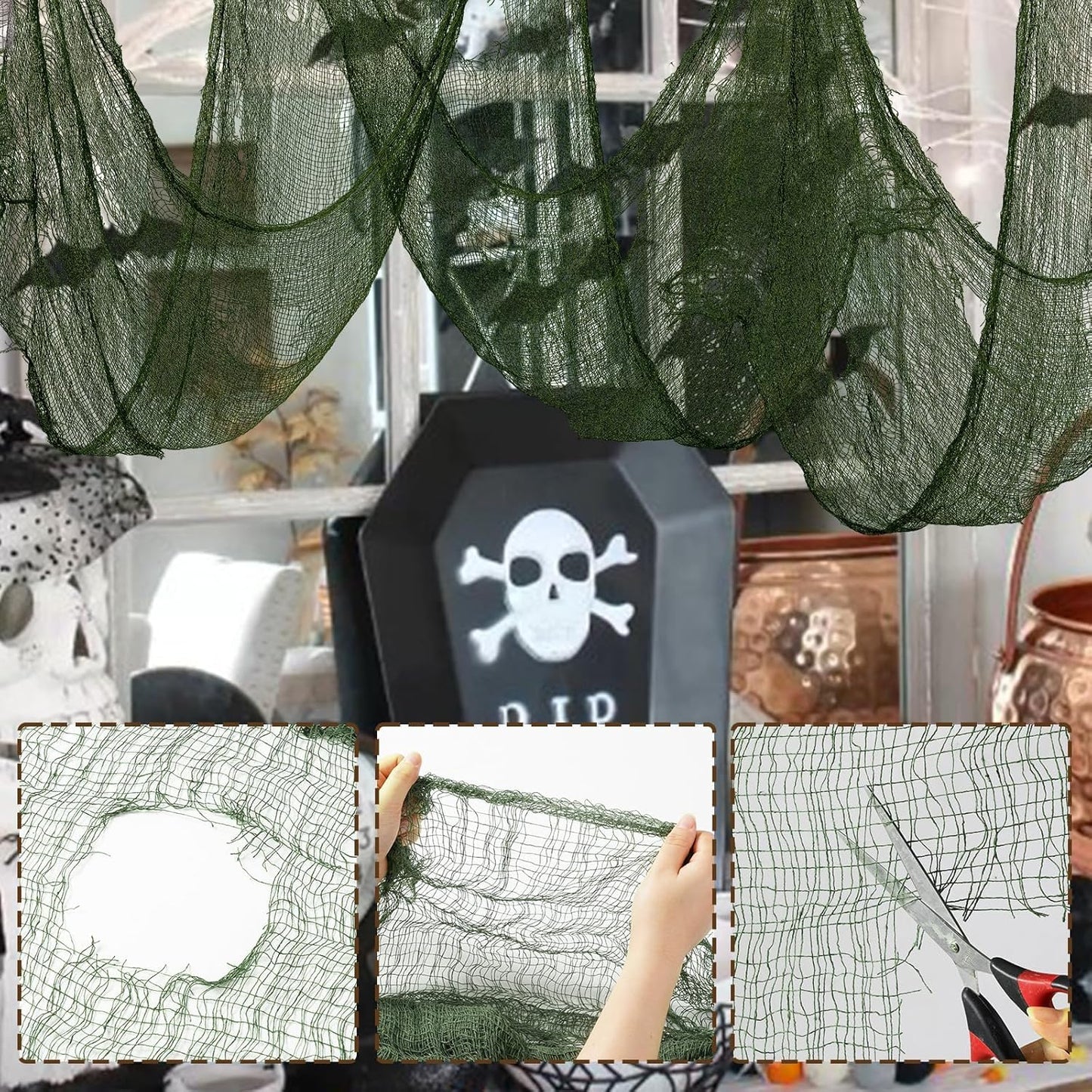 Halloween Green Creepy Cloth 79 X 197 Inch Green Spooky Scary Gauze Spooky Fabric Cloth for Haunted House Halloween Party Doorways Outdoors Decoration