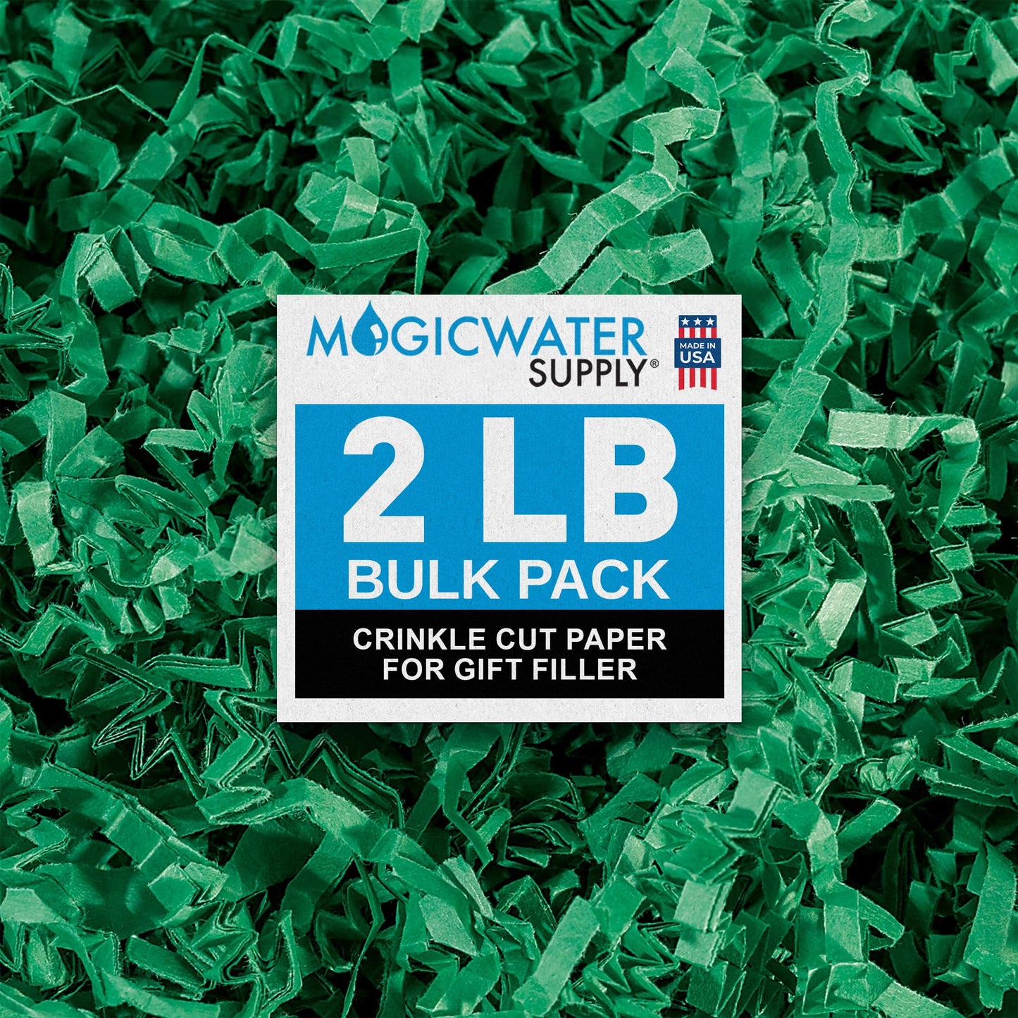 MagicWater Crinkle Cut Paper for Gift Baskets - 2LB - Green - Perfect for Shredded Paper Filler, Basket Filler, Gift Boxes, Bridesmaid Gifts, Christmas Stuffers & More – Ideal for All Occasions