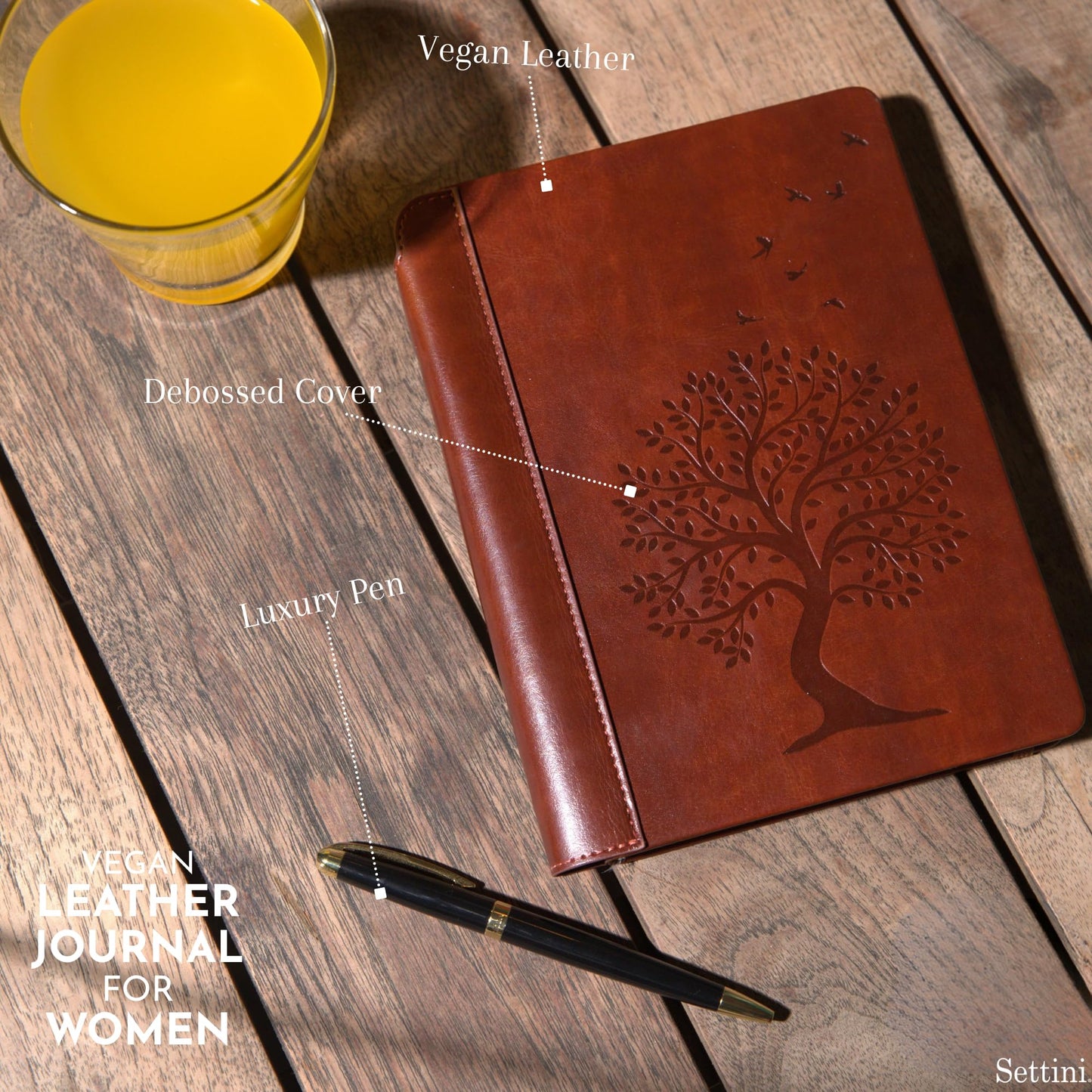 SETTINI® Tree of Life Journal Gift Set - Hardcover Vegan Leather, Unique Pen Holder, Lined, 192 Pages, A5 - Includes Pen for Writing and Travel - Mothers Day Gifts, Journal for Women