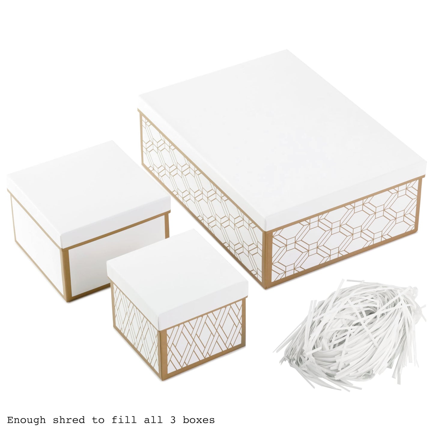Hallmark Nested Gift Boxes with Lids and Fill (Set of 3, White and Gold, Assorted Sizes) for Valentine's Day, Weddings, Bridal Showers, Bridesmaids, Birthdays