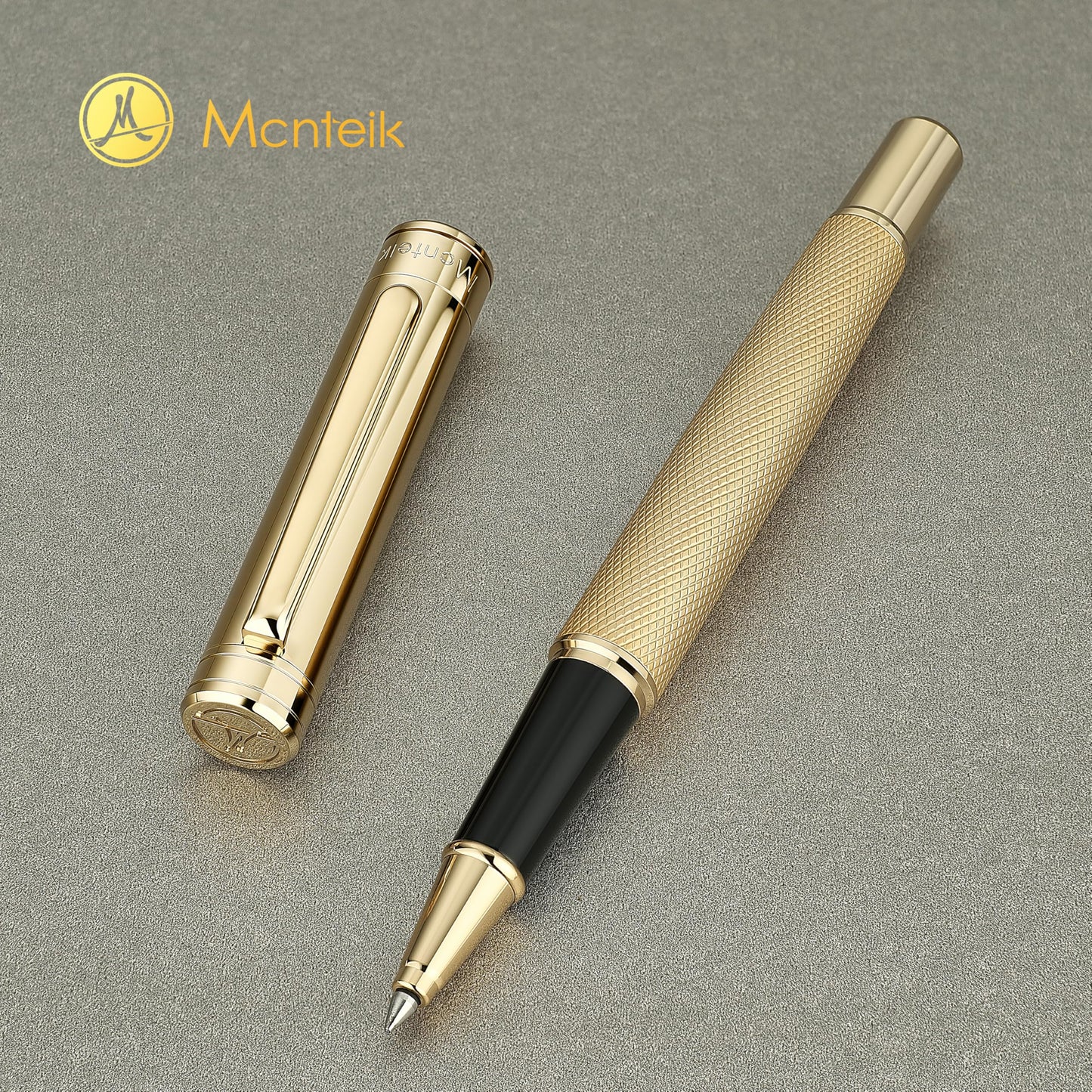 MCNTEIK Gold Rollerball Pen, Stunning Luxury Pen with Mesh Texture Design and 24K Gold Finish, Fancy Gift Set for Men & Women, Business Signature, Executive, Office, Nice Fancy Designer Pens