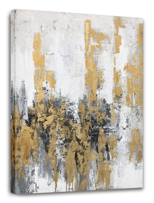 Yihui Arts Modern Abstract Skyline Canvas Wall Artwork with Gold Foil Hand Painted Art Painting Pictures for Living Room Bathroom Home Decoration