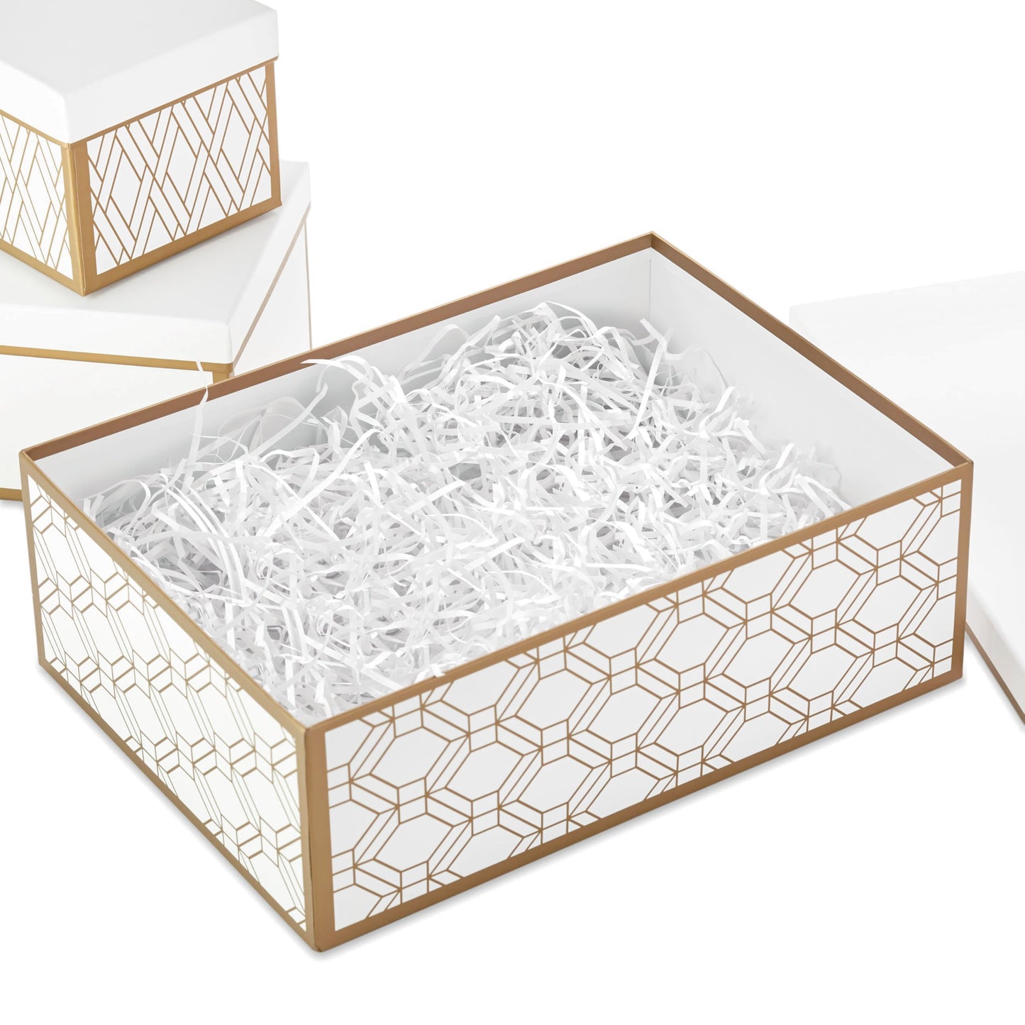 Hallmark Nested Gift Boxes with Lids and Fill (Set of 3, White and Gold, Assorted Sizes) for Valentine's Day, Weddings, Bridal Showers, Bridesmaids, Birthdays