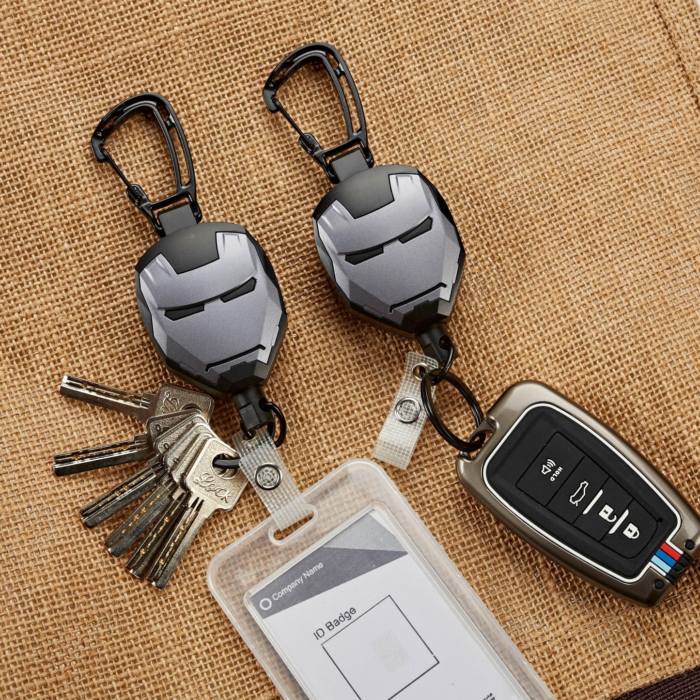 CXIBIKL Retractable Keychain, Badge Reel Keyring Keychain for Men Gifts, Heavy Duty Carabiner Badge Holder, Tactical ID Badge Reel with 29.5” Steel Retractable Cord, 8.0 oz 1-pack