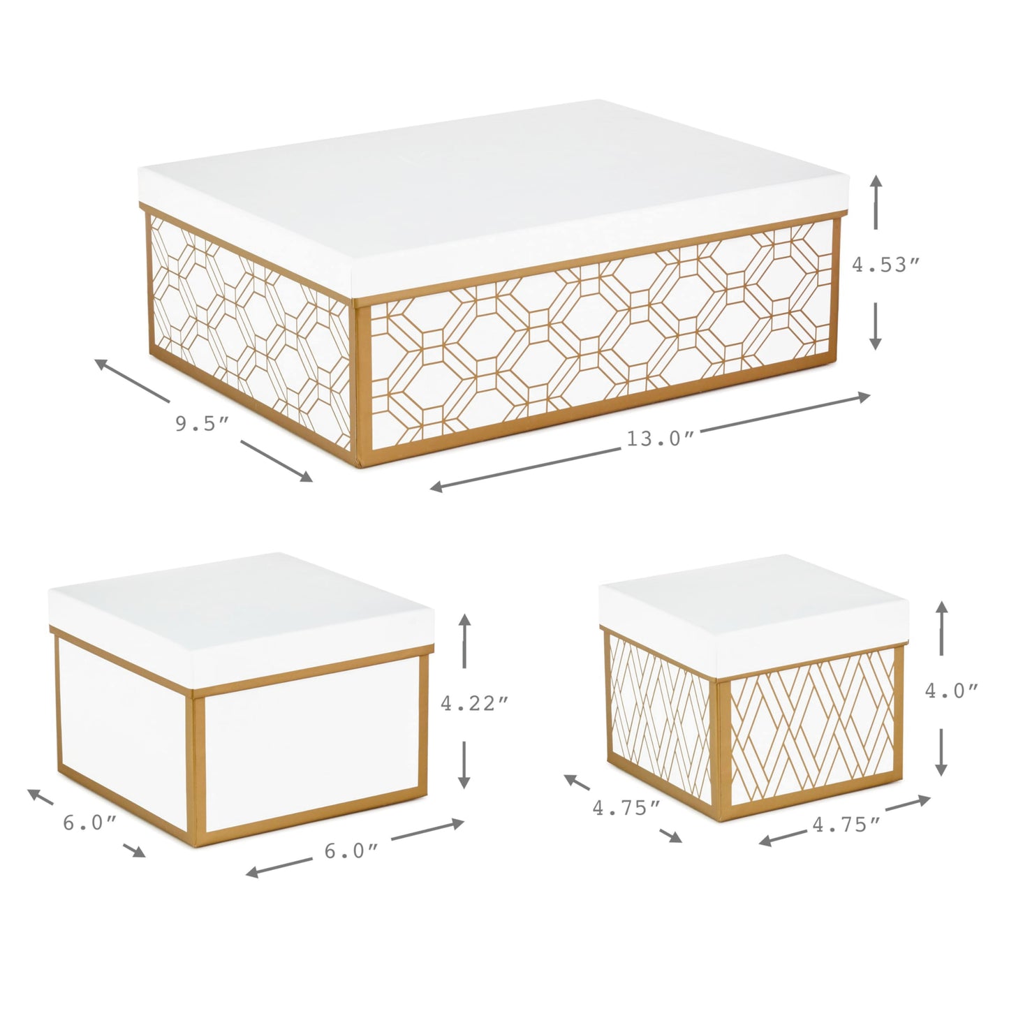 Hallmark Nested Gift Boxes with Lids and Fill (Set of 3, White and Gold, Assorted Sizes) for Valentine's Day, Weddings, Bridal Showers, Bridesmaids, Birthdays
