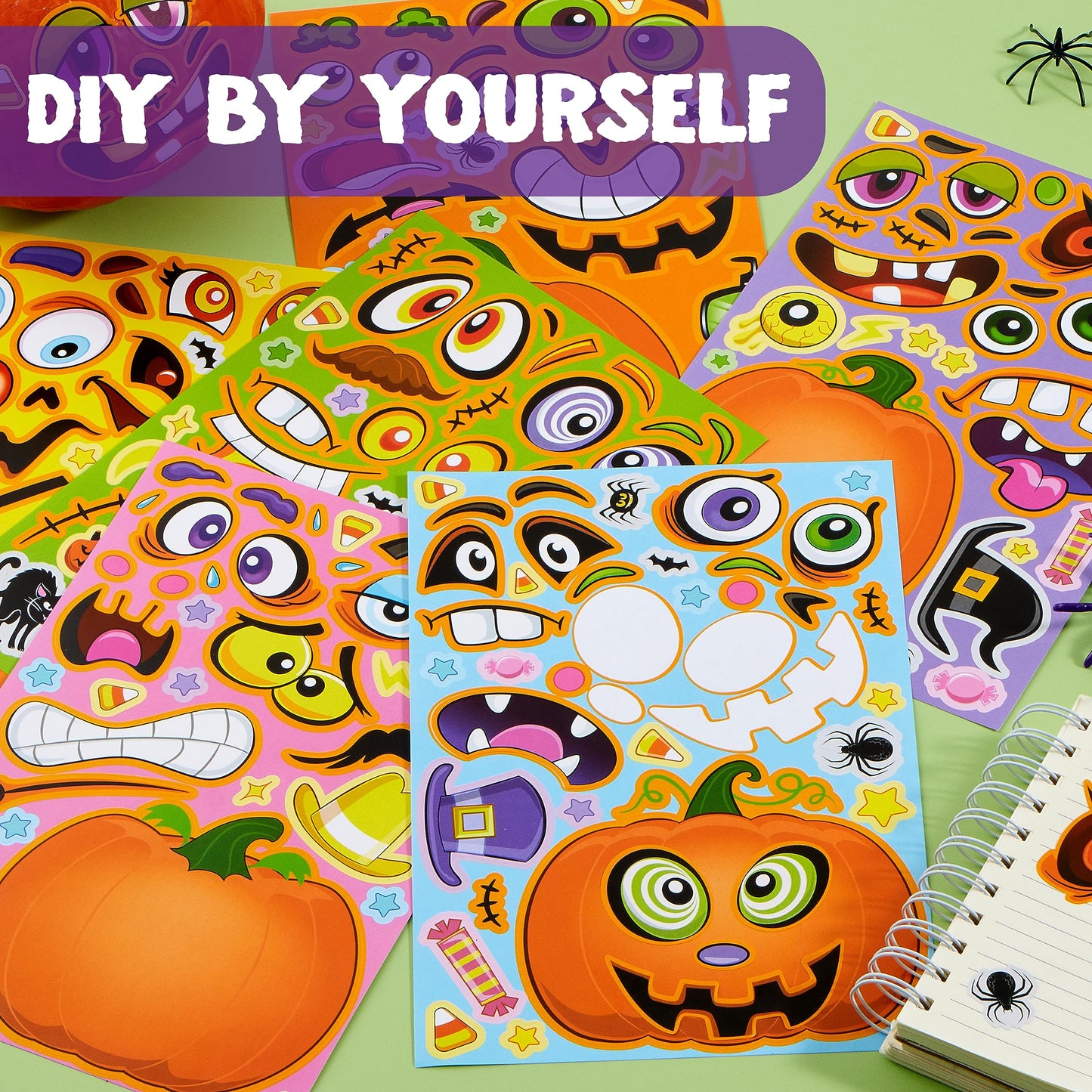 JOYIN 48 Pcs Halloween Pumpkin Stickers for Kids, Halloween Party Favor, Craft Party Supplies, Funny Sticker with Different Pumpkin Design, Classroom Activities Games Goodies Treat Gifts（Age 3+）